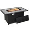 Black Outdoor Fire Pit Table 2-in-1 Coffee Table 50,000 BTU Marble Top Rattan